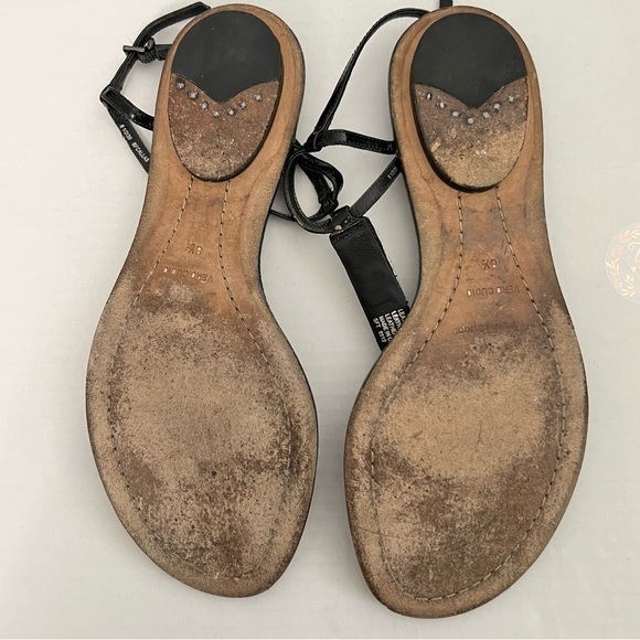 Brian Atwood Black Leather Flat Strappy Sandals Crystal Embellishments 8.5 / 39 - Picture 5 of 7